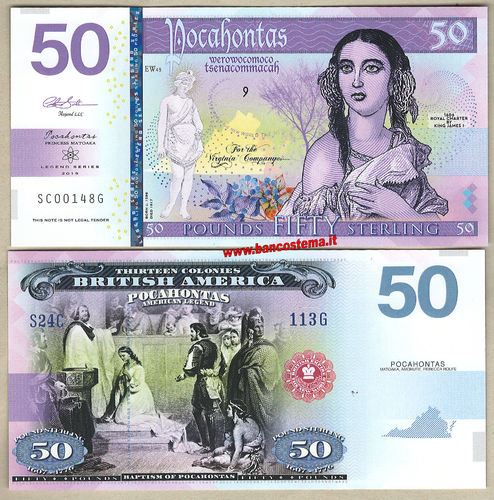 British America 50 Pounds Pacahontas polymer nd 2019 unc