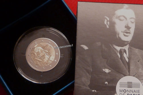 Francia 2 euro commemorativo "50º anniv. della morte di Charles de Gaulle e 80º dell'Appel"2020PROOF