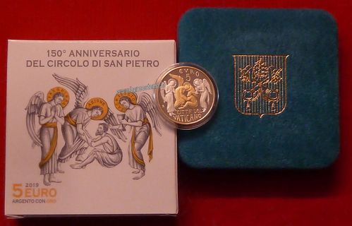 Vaticano 5 euro 2019 proof Commemorativo 150° anniv.del circolo San Pietro bimetallica