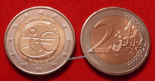 Cipro 2 euro commemorativo 2009 10º anniversario dell'Unione Economica FDC
