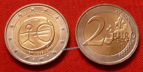 Malta 2 euro commemorativo 2009 10º anniversario dell'Unione Economica e Monetaria FDC