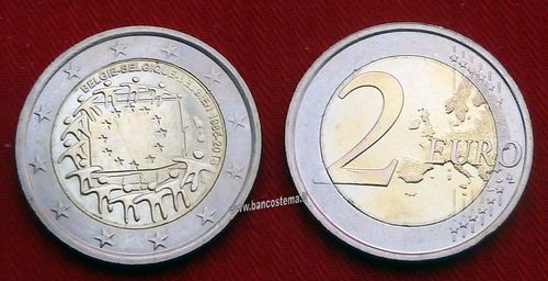 Belgio 2 euro commemorativo 2015 30º anniversario della Bandiera Europea FDC