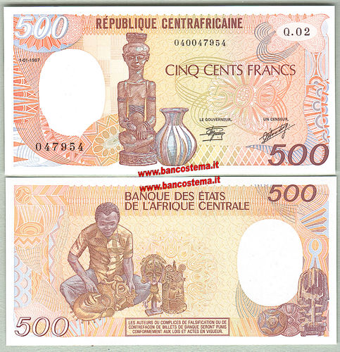 Central African Republic P14c 500 Francs 01.01.1987 unc