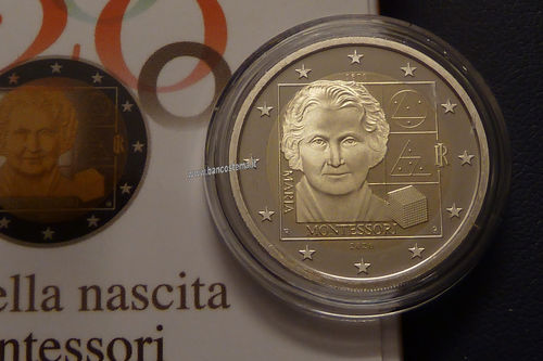 Italia 2 euro  " 150º anniversario della nascita di Maria Montessori " commemorativa Proof 2020