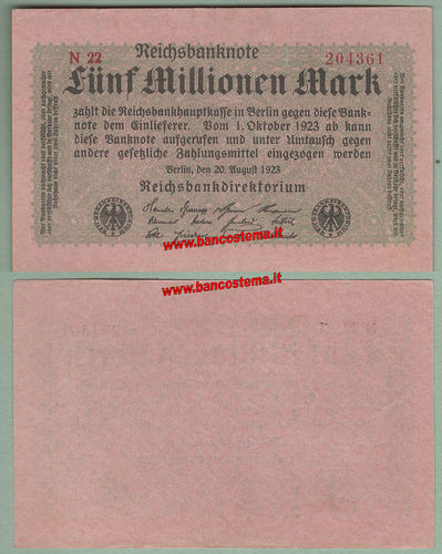 GERMANY - Reichsbank P105 5.000.000 Mark 20.08.1923 unc