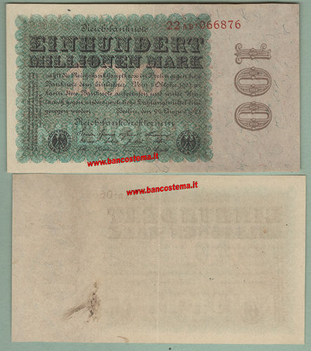 GERMANY - Reichsbank P107a 100.000.000 Mark 22.08.1923 aunc-