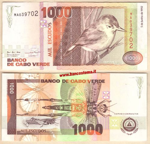 Cape Verde P65a 1.000 Escudos 05.06.1992 aunc