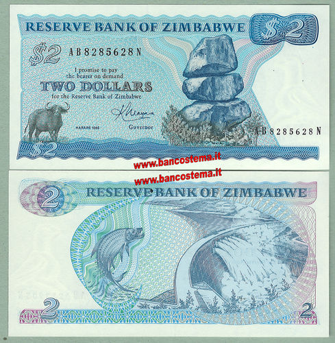 Zimbabwe P1b 2 Dollars 1983 unc serie AB