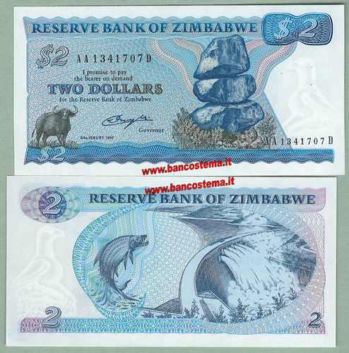 Zimbabwe P1a 2 Dollars 1983 unc serie AA