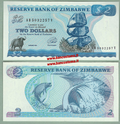 Zimbabwe P1d 2 Dollars 1994 unc