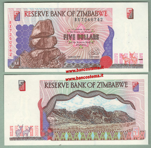 Zimbabwe P5b 5 Dollars 1997 unc