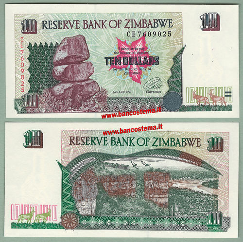 Zimbabwe P6 10 Dollars 1997 unc