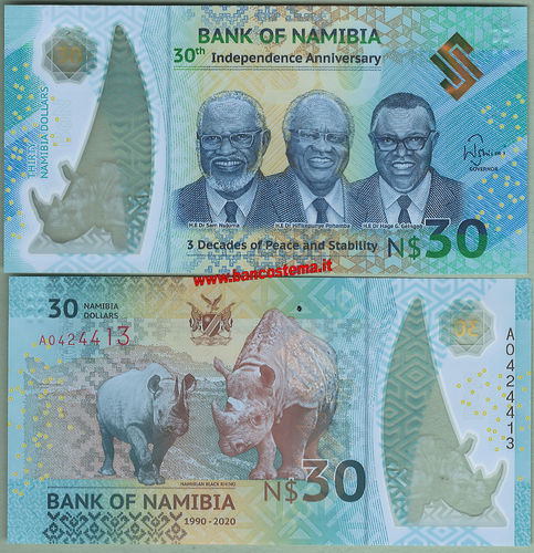 Namibia 30 Dollars commemorativa 30° annivesario d'indipendenza 2020 polymer unc