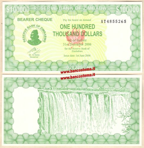 Zimbabwe P32 100.000 Dollars 01.06.2006 redemption date 31.12.2006 unc