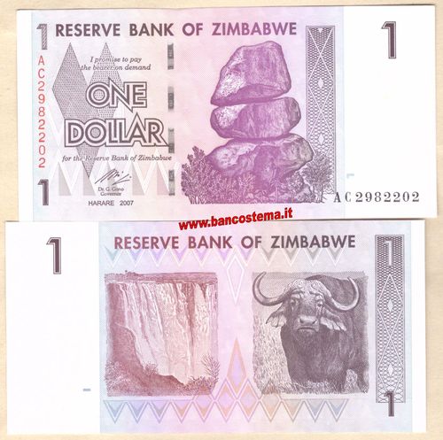 Zimbabwe P65 1 Dollar 2007 unc