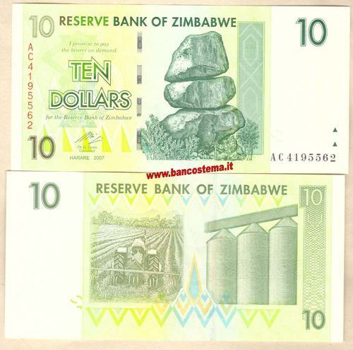 Zimbabwe P67 10 Dollars 2007 unc