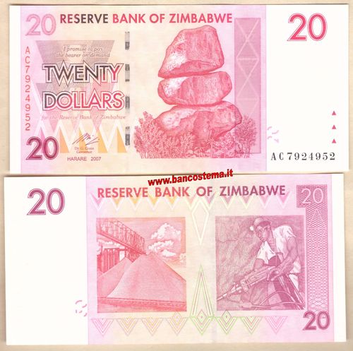 Zimbabwe P68 20 Dollars 2007 unc