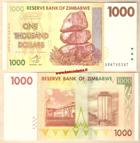 Zimbabwe P71 1.000 Dollars 2007 unc