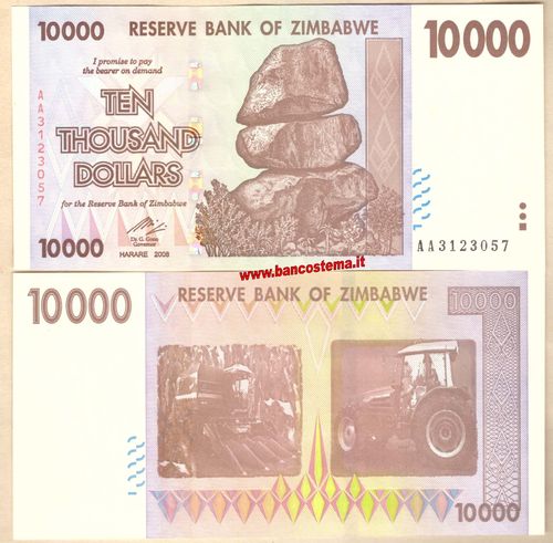 Zimbabwe P72 10.000 Dollars 2008 unc