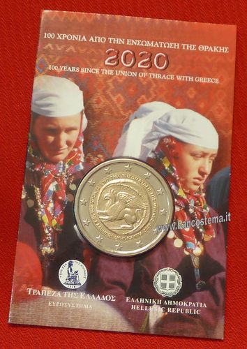 Grecia 2 euro commemorativo 2020 100º anniv. dell'annessione della Tracia alla Grecia COINCARD FDC