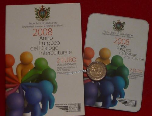 San Marino 2 Euro 2008 FDC commemorativo anno europeo del dialogo interculturale n folder