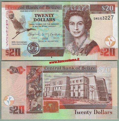 Belize P72 20 Dollars commemorativa 01.01.2012 unc