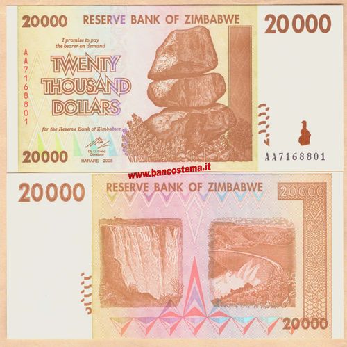 Zimbabwe P73 20.000 Dollars 2008 unc