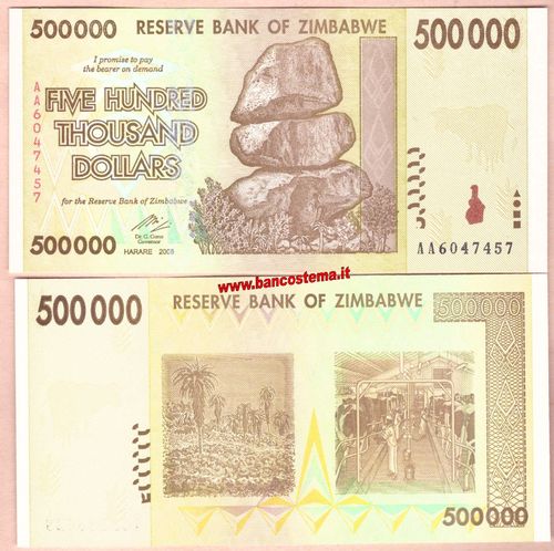 Zimbabwe P76 500.000 Dollars 2008 unc