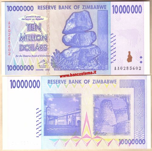 Zimbabwe P78 10.000.000 Dollars 2008 unc