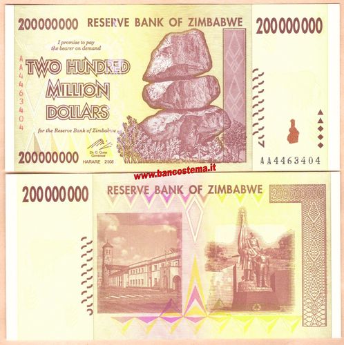 Zimbabwe P81 200.000.000 Dollars 2008 unc