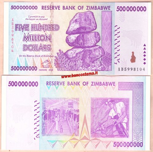 Zimbabwe P82 500.000.000 Dollars 2008 unc