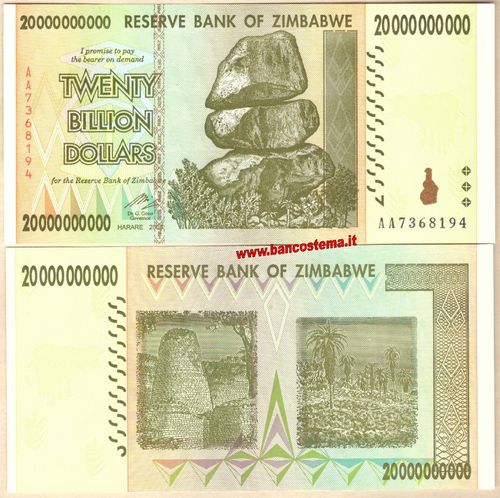 Zimbabwe P86 20.000.000.000 Dollars 2008 unc