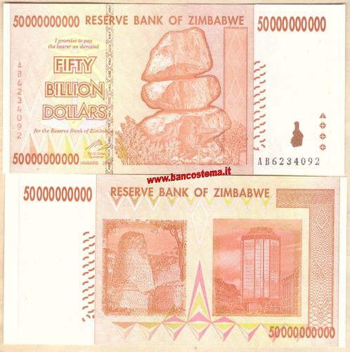 Zimbabwe P87 50.000.000.000 Dollars 2008 unc