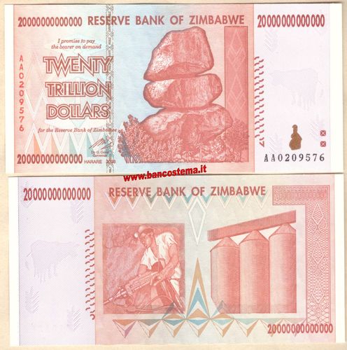 Zimbabwe P89 20.000.000.000.000 Dollars 2008 unc