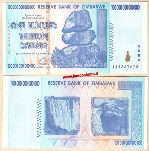 Zimbabwe P91 100.000.000.000.000 Dollars 2008 unc