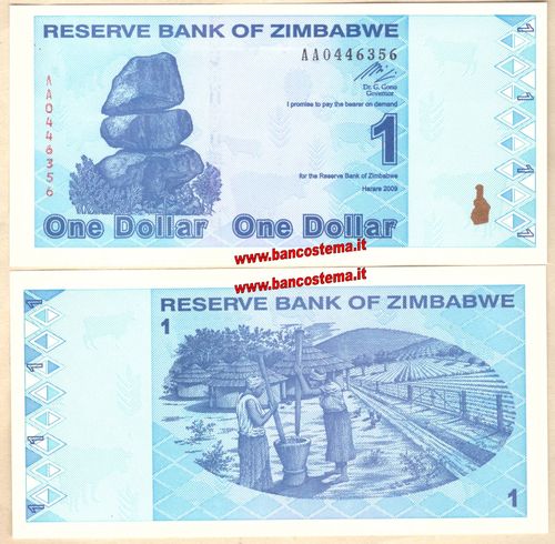 Zimbabwe P92 1 Dollar 2009 unc