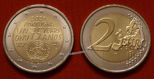 Portogallo 2 euro commemorativo 2020 75º anniversario dell'Organizzazione delle Nazioni Unite FDC