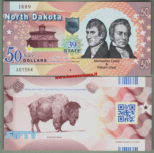 Usa 50 dollars North Dakota 39th State Polymer unc