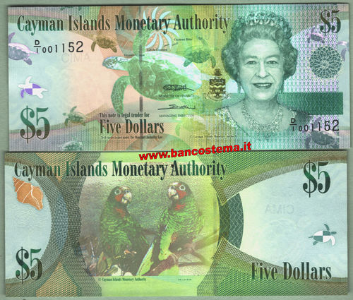 Cayman Islands P39a 5 dollars 2010 D/1 unc