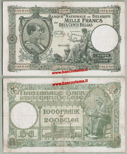 Belgium P104 1.000 Francs 16.10.1939 vf