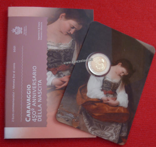 San Marino 2 euro 2021 commemorativo 450º anniversario della nascita di Caravaggio fdc in folder