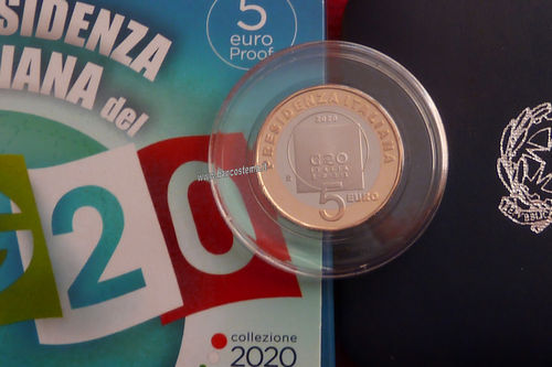 Italia 5 euro commemorativa Presidenza Italiana del G20 2020 Proof