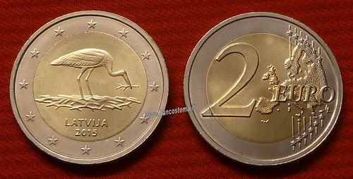 Lettonia 2 euro commemorativo 2015 Natura in pericolo - la cicogna nera FDC