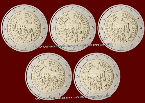 Germania 2 euro commemorativi 2015 5 zecche 25º anniversario della riunificazione tedesca FDC