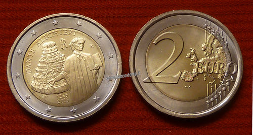 Italia 2 euro commemorativo 2015 750º anniversario della nascita di Dante Alighieri fdc