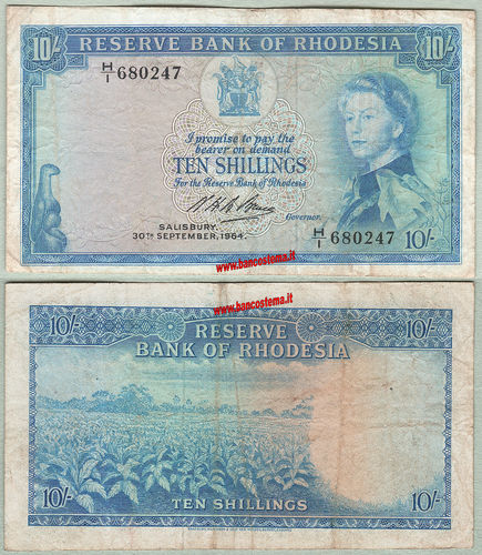 Rhodesia P24 10 Shillingss 30.09.1964 vf