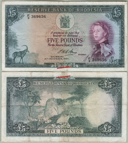 Rhodesia P26a 5 Pounds 16.11.1964  vf