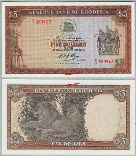 Rhodesia P32a 5 Dollars 16.10,1972 gef