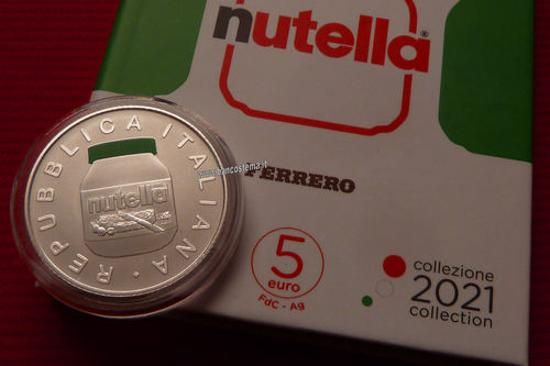Italia 5 euro argento commemorativa "Nutella Verde" 2021 fdc