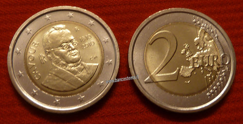 Italia 2 euro 2010 commemorativo 200º anniv. della nascita di Camillo Benso di Cavour fdc